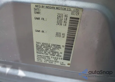 2019 Nissan Leaf Sl Plus from USA, damaged, VIN 1N4BZ1CP8KC310319